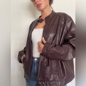 Dollhouse brown/maroon undertone leather oversized jacket